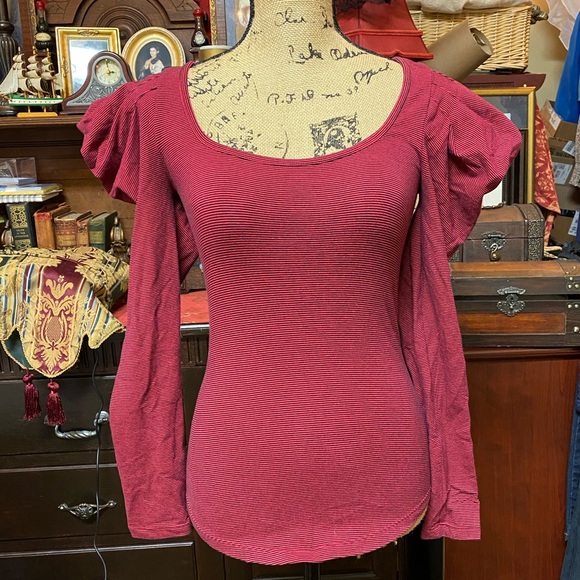 Free People Penelope Puff Sleeve Top XS Burgundy - Picture 11 of 11